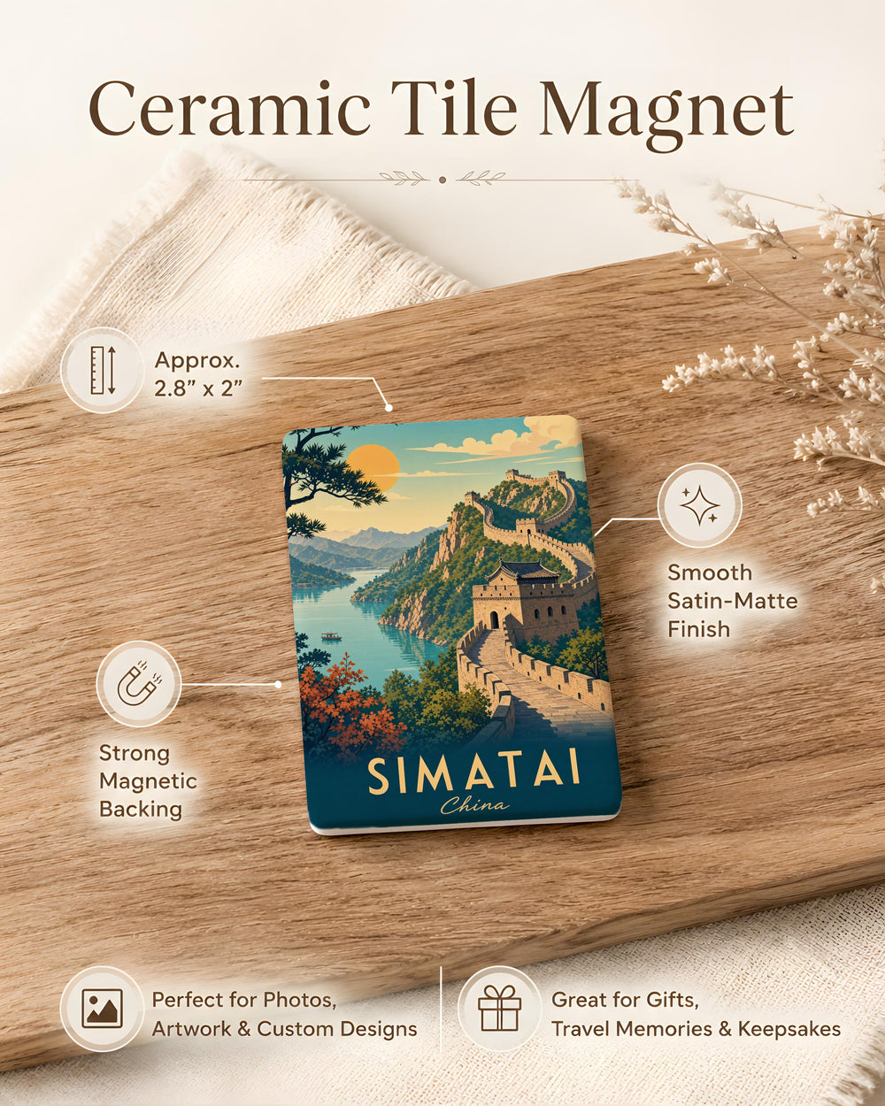 Great Wall of China Simatai Fridge Magnet, Simatai Great Wall Souvenir Magnet, China Landmark Travel Keepsake Magnet