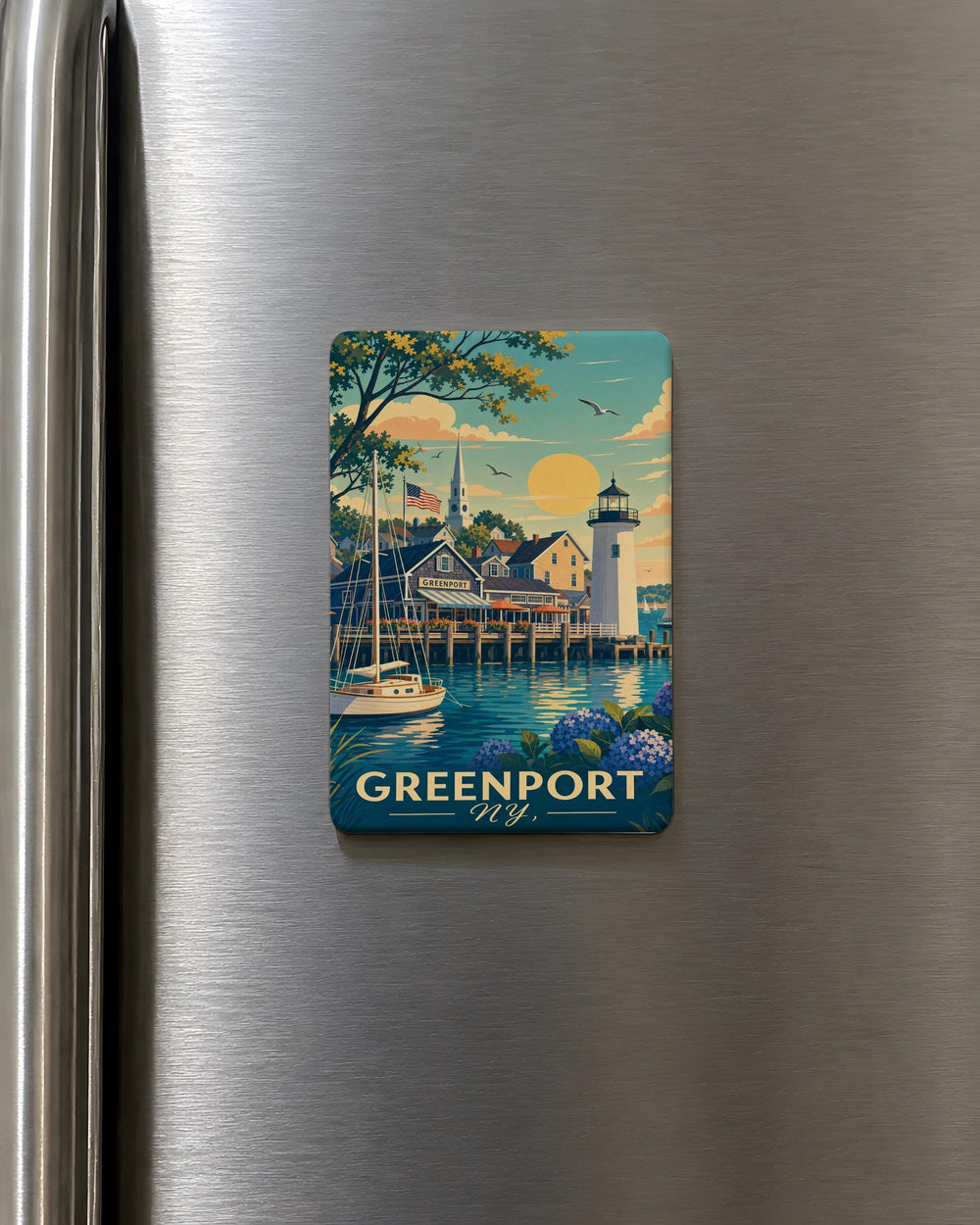 Greenport NY Fridge Magnet, Greenport New York Souvenir Magnet, Long Island Travel Keepsake Magnet, Coastal Town Gift