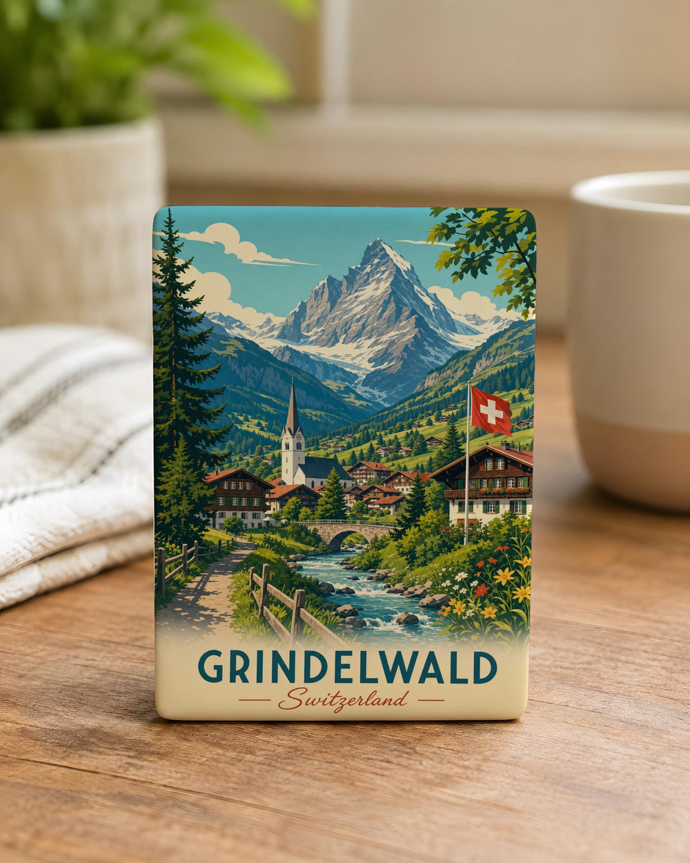 Grindelwald Switzerland Fridge Magnet, Alpine Village Mountain Landscape Souvenir, Swiss Travel Gift, Jungfrau Region Keepsake