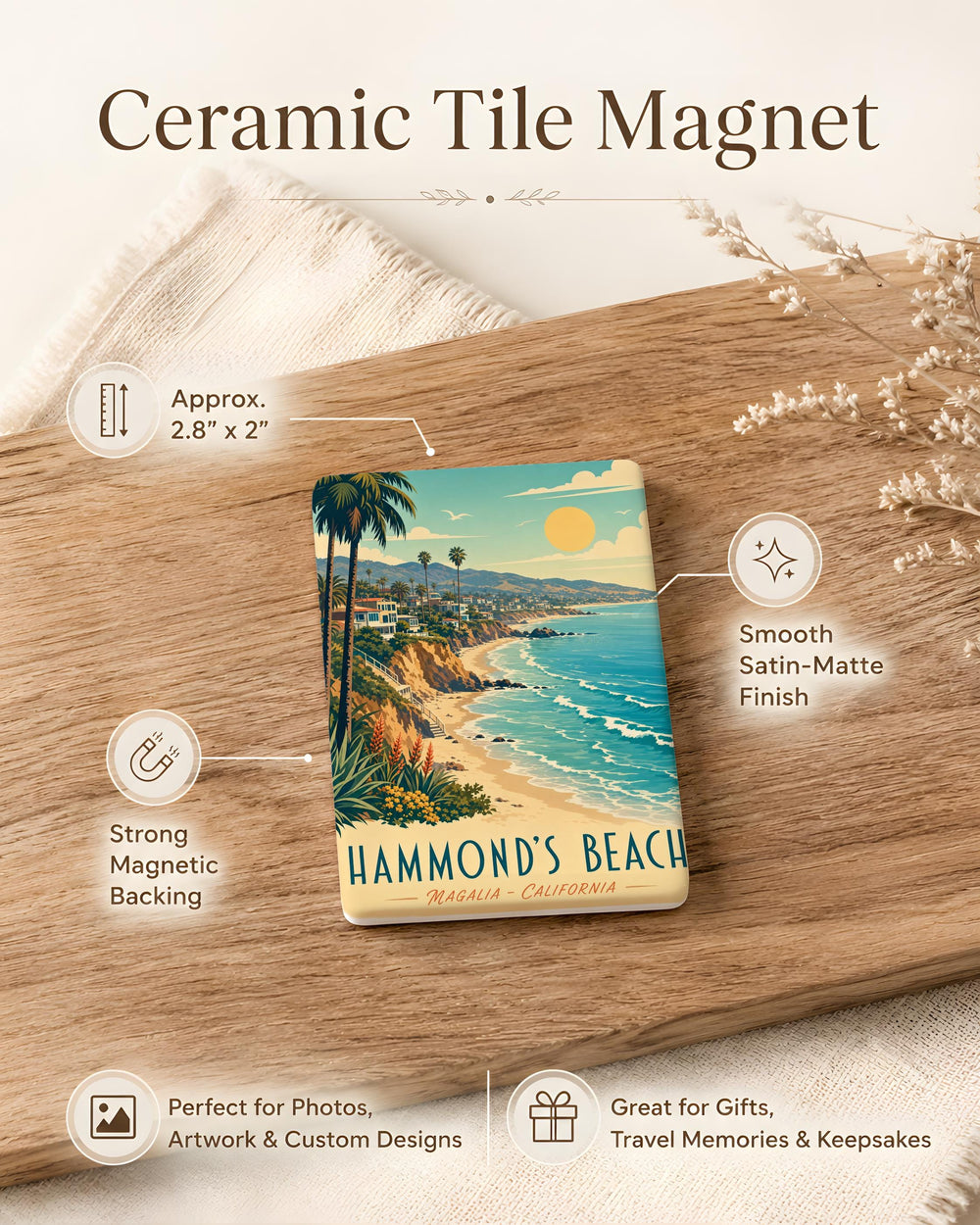 Hammonds Beach Fridge Magnet, Coastal Beach Scene Souvenir Magnet, Hammonds Beach Nova Scotia Keepsake Magnet