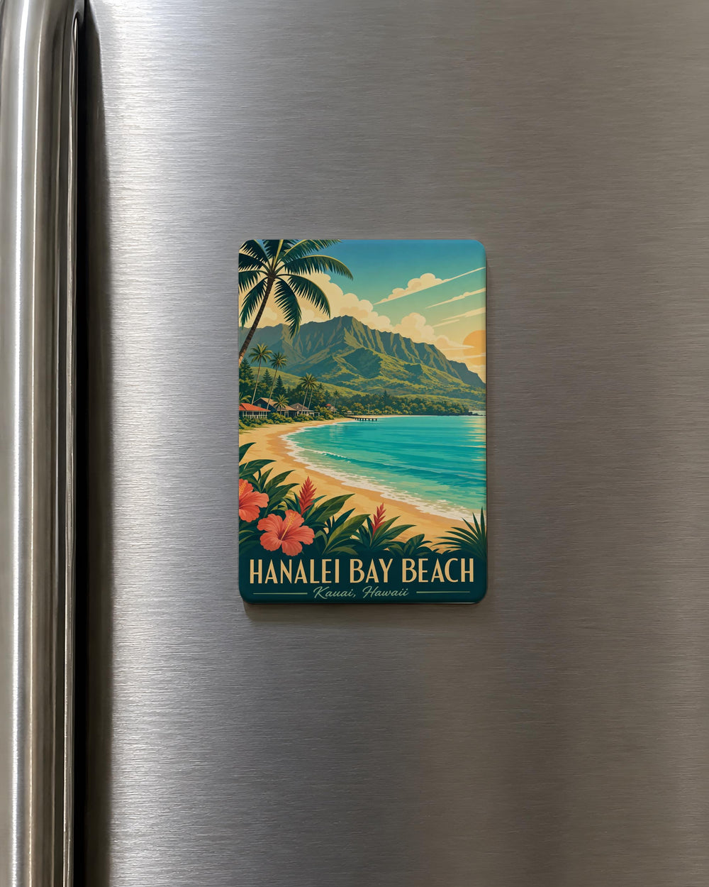 Hanalei Bay Beach Fridge Magnet, Kauai Hawaii Coastal Ocean Shoreline Souvenir Magnet, Tropical Island Beach Gift