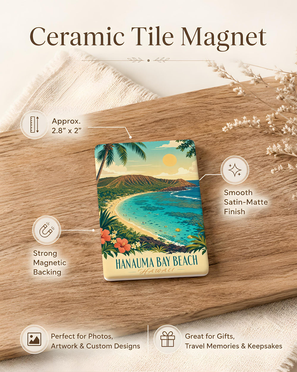 Hanauma Bay Beach Fridge Magnet, Oahu Hawaii Souvenir Magnet, Tropical Beach Travel Gift, Island Vacation Keepsake