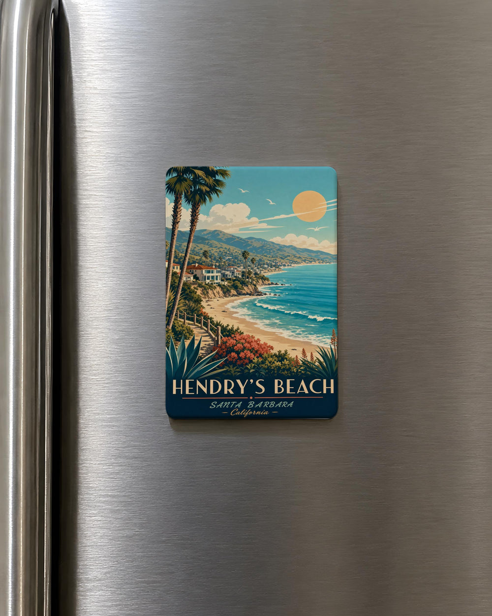 Hendrys Beach Fridge Magnet, Santa Barbara California Coastal Beach Scene Souvenir Magnet, Seaside Travel Gift