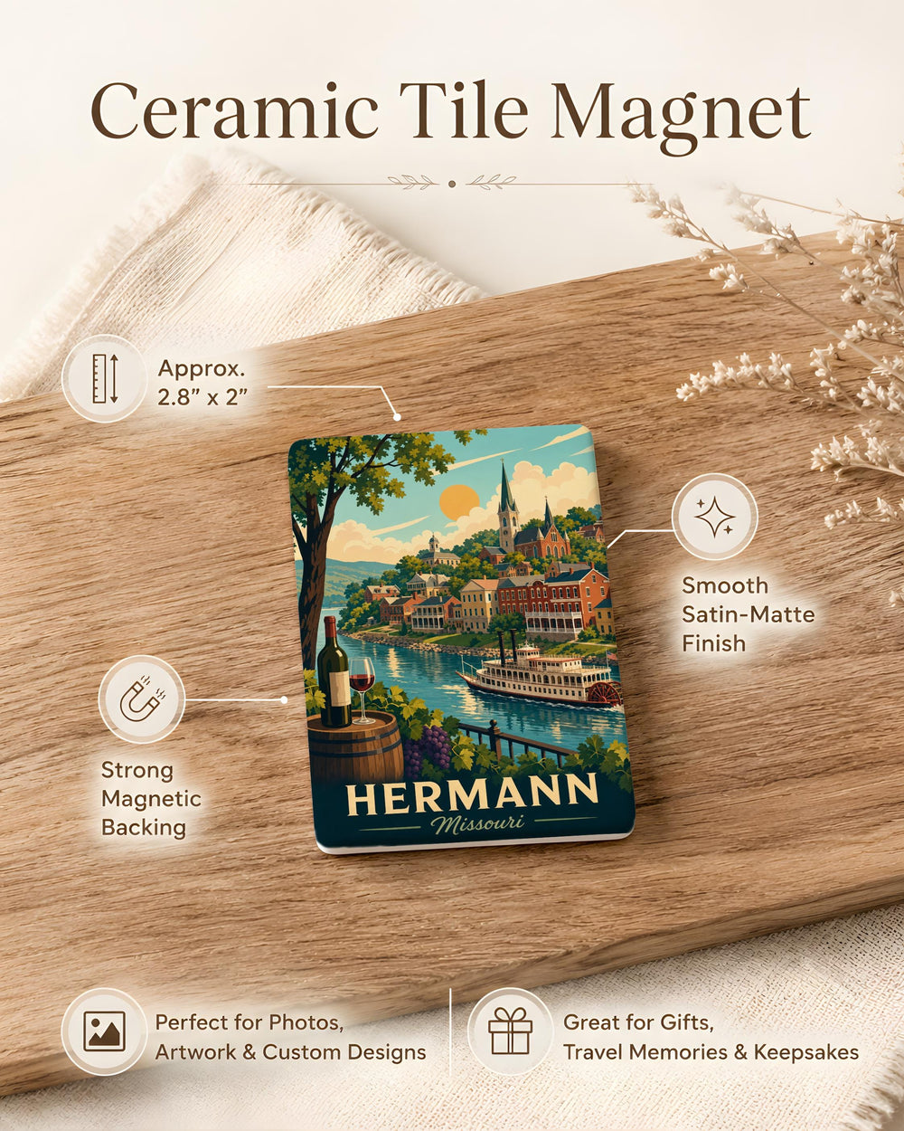 Hermann Missouri Fridge Magnet, Hermann MO Souvenir Magnet, Missouri River Town Travel Keepsake, Hermann Missouri Gift