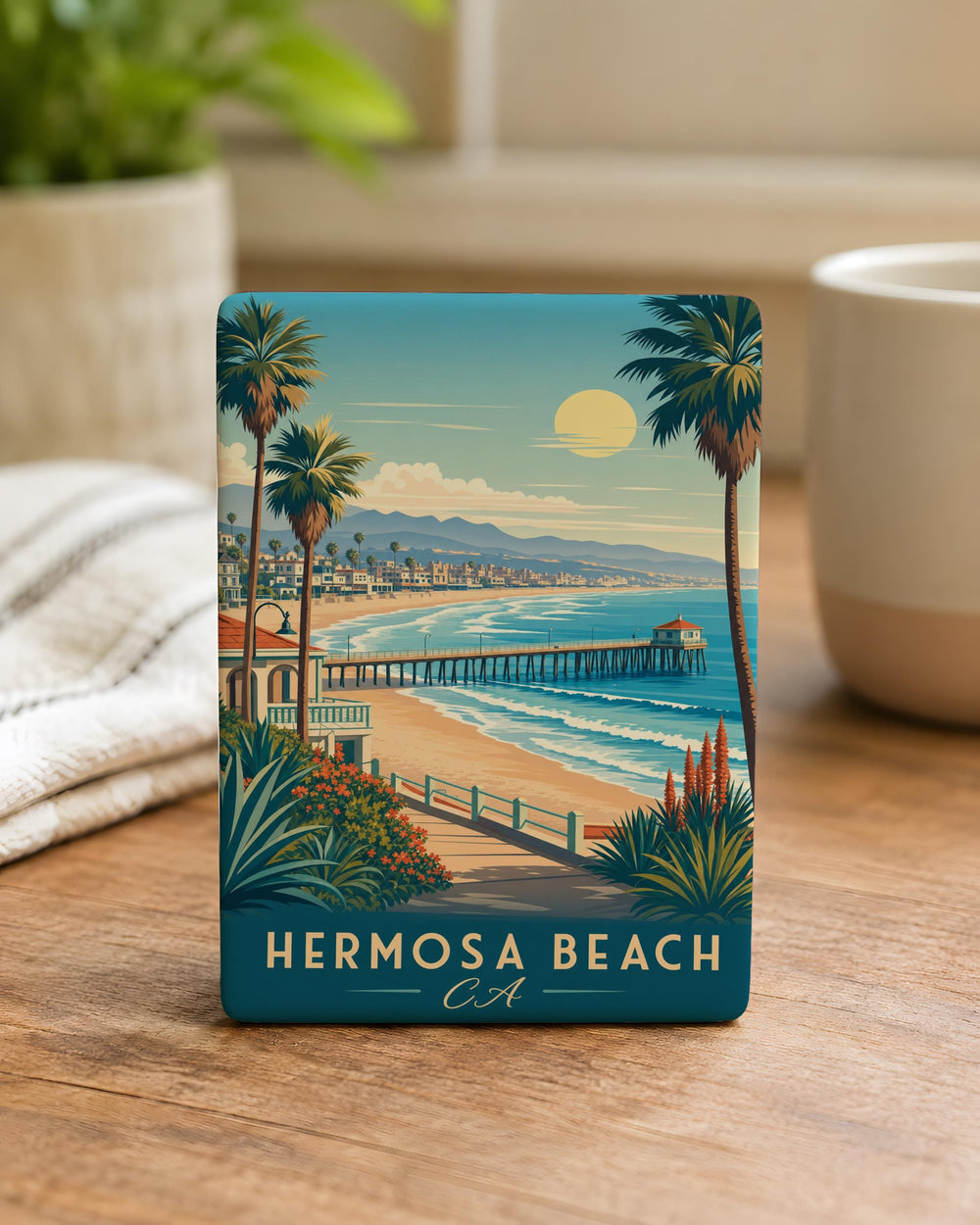Hermosa Beach CA Fridge Magnet, Hermosa Beach California Souvenir Magnet, Beach Town Coastal Travel Keepsake Magnet