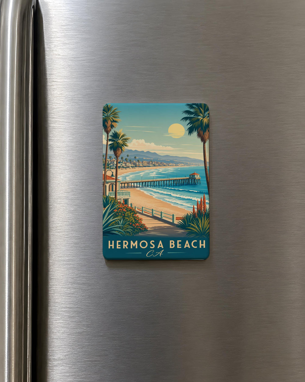 Hermosa Beach CA Fridge Magnet, Hermosa Beach California Souvenir Magnet, Beach Town Coastal Travel Keepsake Magnet
