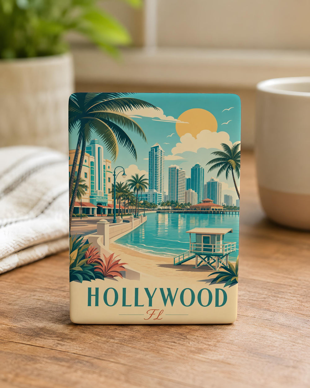 Hollywood Florida Fridge Magnet, Hollywood FL Souvenir Magnet, Beach City Travel Keepsake, Vacation Gift Magnet