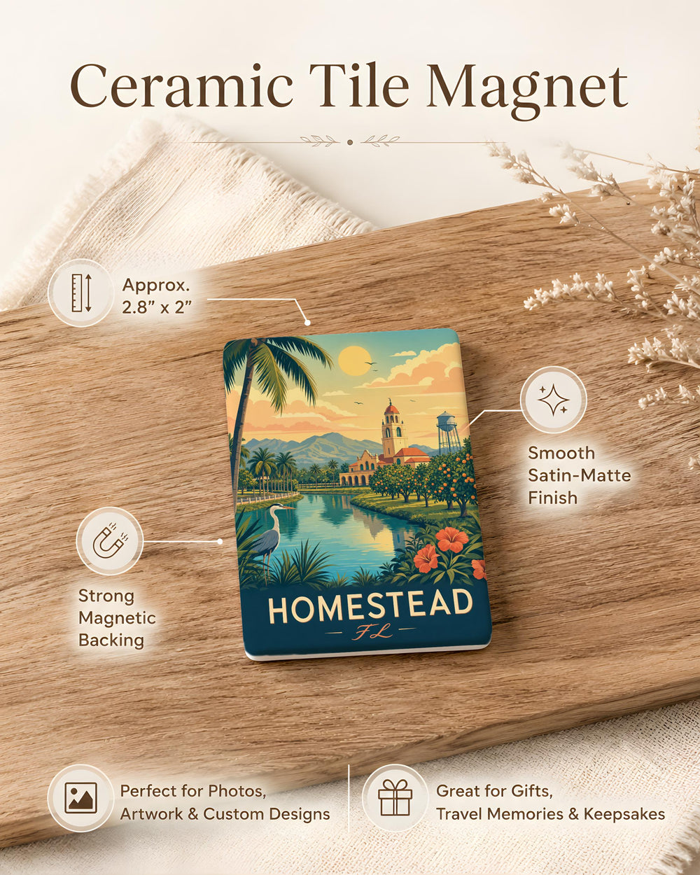 Homestead Florida Fridge Magnet, Homestead FL Souvenir Magnet, Miami-Dade County Travel Gift, Florida City Landmark Magnet