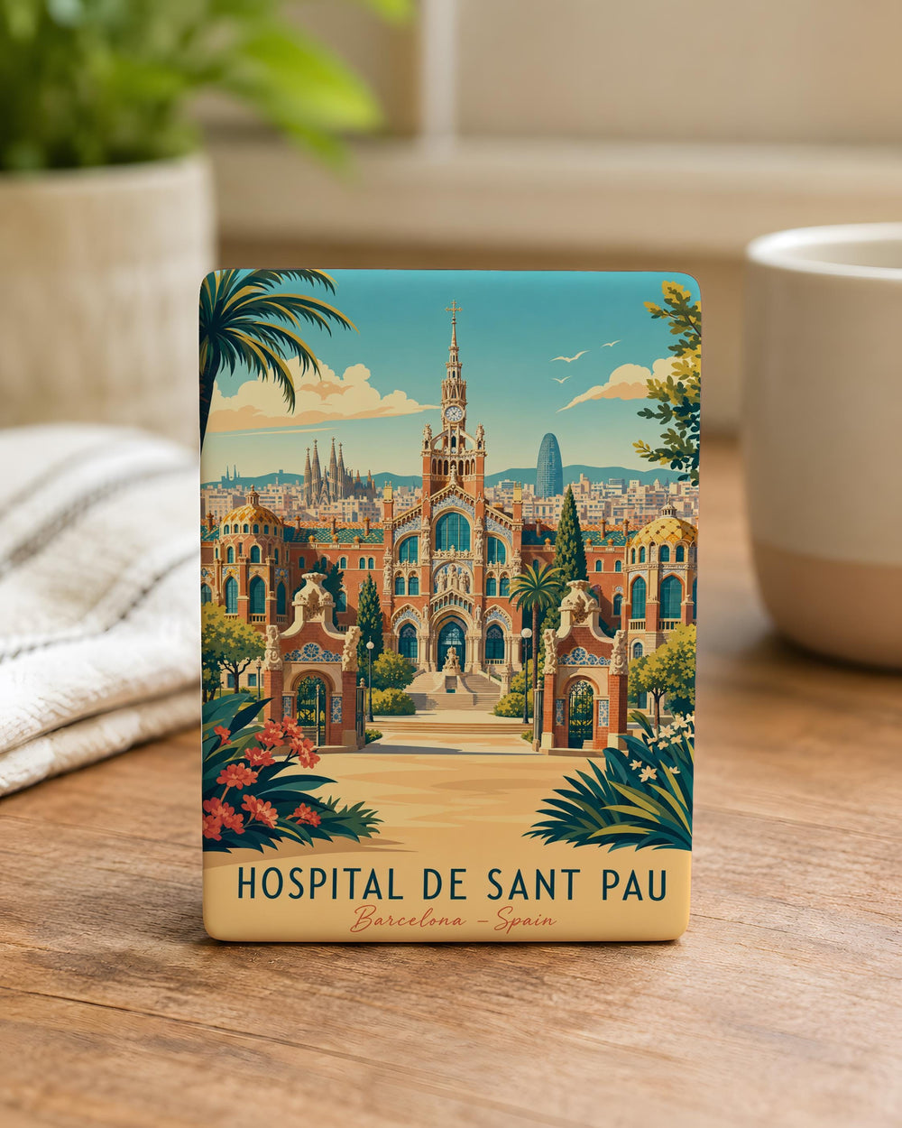 Hospital de Sant Pau Barcelona Fridge Magnet, Historic Modernist Hospital Landmark Souvenir Magnet, Spain Travel Keepsake Magnet