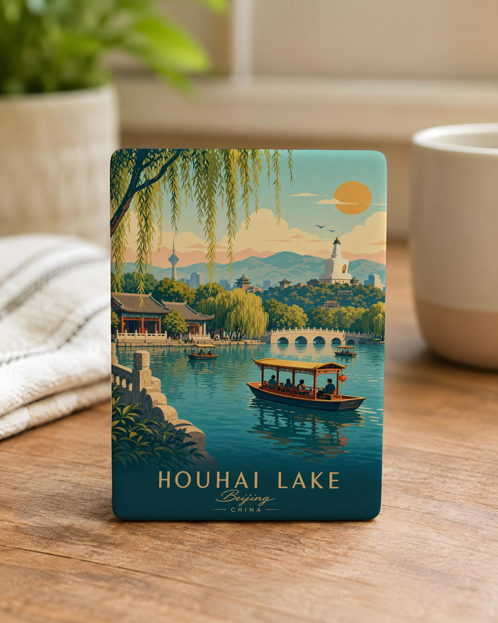 Houhai Lake Fridge Magnet, Beijing China Landmark Souvenir, Lakeside Scenic Travel Keepsake Magnet