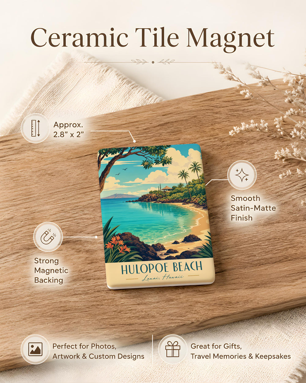 Hulopoe Beach Fridge Magnet, Lanai Hawaii Coastal Shoreline Souvenir, Beach Lover Gift, Island Vacation Keepsake