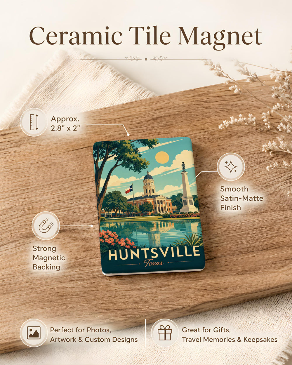 Huntsville TX Fridge Magnet, Huntsville Texas Souvenir Magnet, Texas Travel Gift, City Landmark Keepsake Magnet