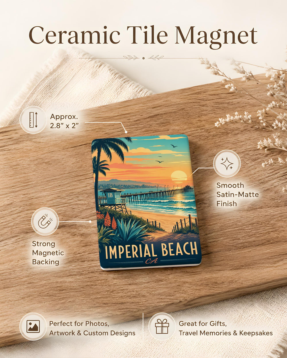 Imperial Beach CA Fridge Magnet, Imperial Beach California Souvenir Magnet, Beach Town Travel Gift, Coastal Keepsake Magnet