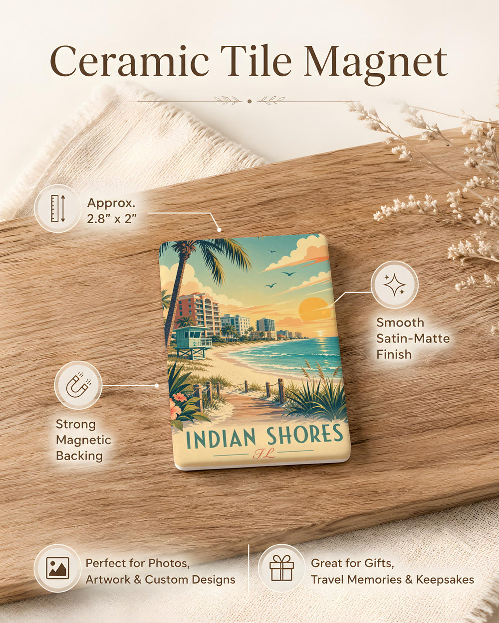Indian Shores Florida Fridge Magnet, Indian Shores FL Souvenir Magnet, Beach Town Vacation Travel Keepsake Gift