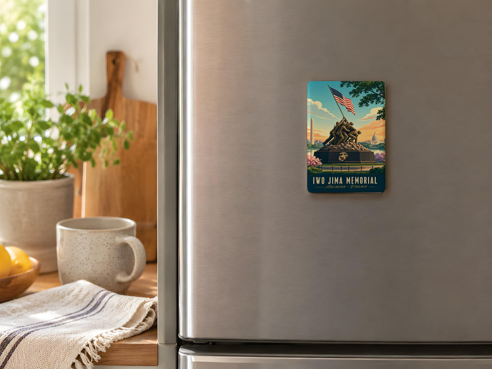 Iwo Jima Memorial Fridge Magnet, US Marine Corps War Memorial, Flag Raising Monument Souvenir Magnet, Patriotic Military Gift