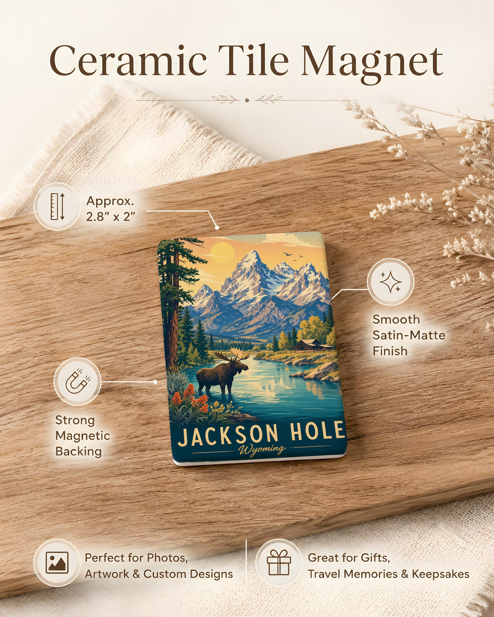 Jackson Hole Wyoming Fridge Magnet, Jackson Hole Souvenir Magnet, Wyoming Travel Gift, Grand Teton National Park Magnet