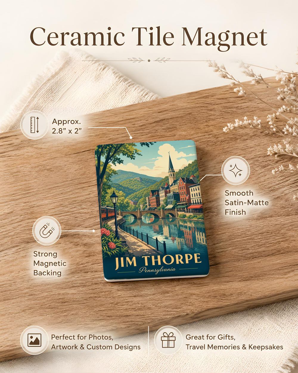 Jim Thorpe Pennsylvania Fridge Magnet, Jim Thorpe PA Souvenir Magnet, Pennsylvania Travel Gift, Pocono Mountains Keepsake Magnet