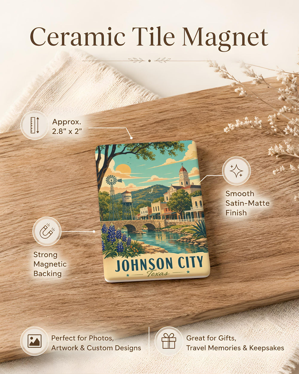Johnson City TX Fridge Magnet, Texas Hill Country Souvenir Magnet, Johnson City Texas Travel Gift, Local Landmark Keepsake Magnet