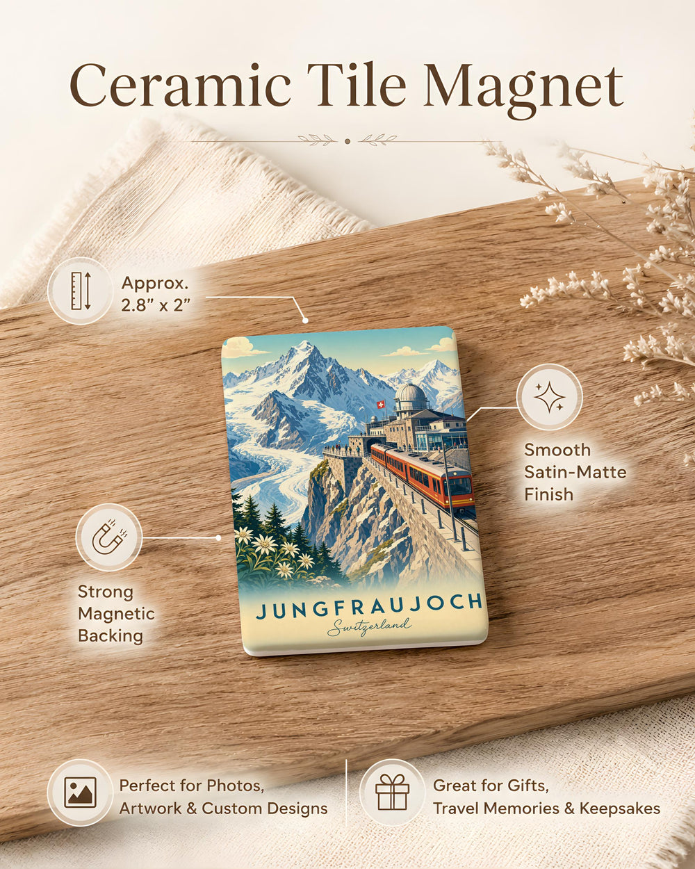Jungfraujoch Fridge Magnet, Swiss Alps Souvenir Magnet, Top of Europe Mountain Travel Keepsake, Switzerland Landmark Magnet