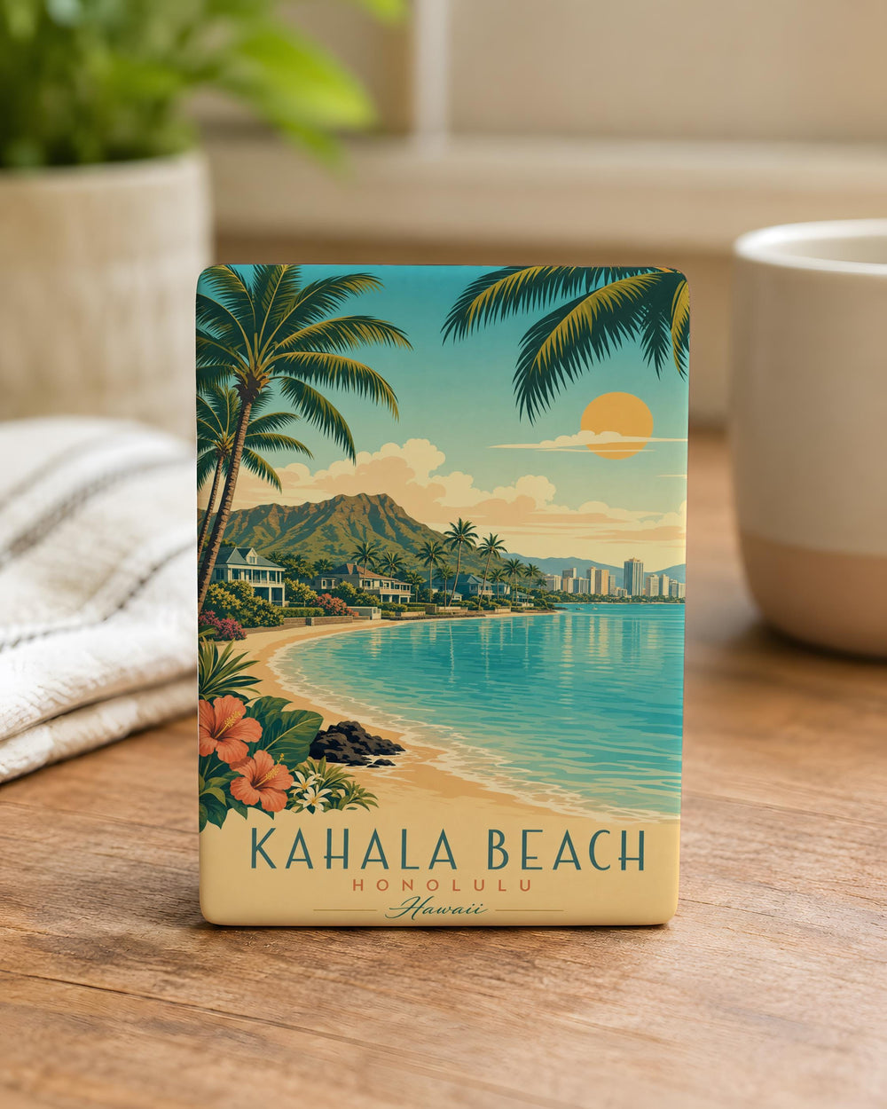 Kahala Beach Fridge Magnet, Hawaii Beach Souvenir Magnet, Oahu Coastal Vacation Keepsake, Island Travel Gift
