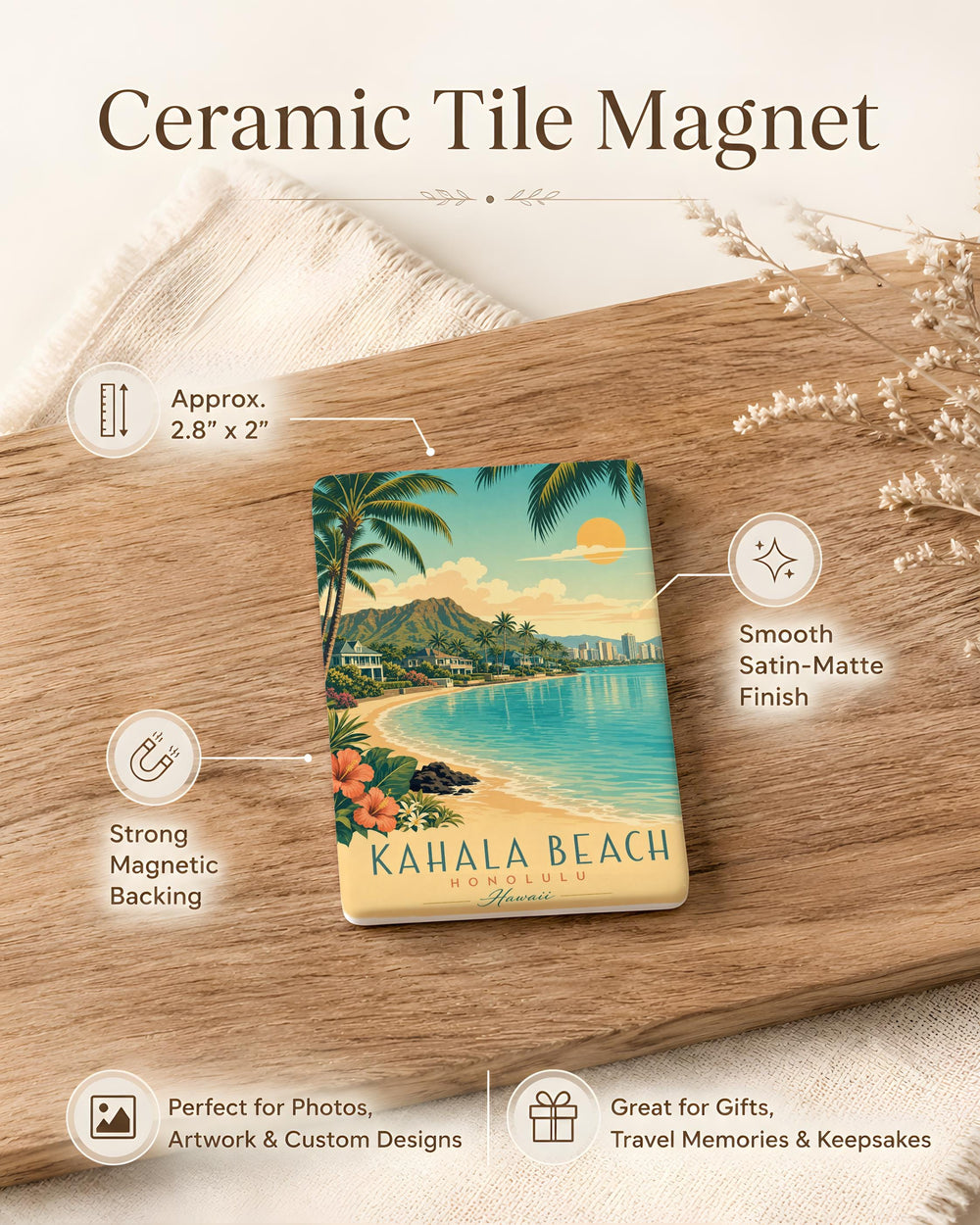 Kahala Beach Fridge Magnet, Hawaii Beach Souvenir Magnet, Oahu Coastal Vacation Keepsake, Island Travel Gift