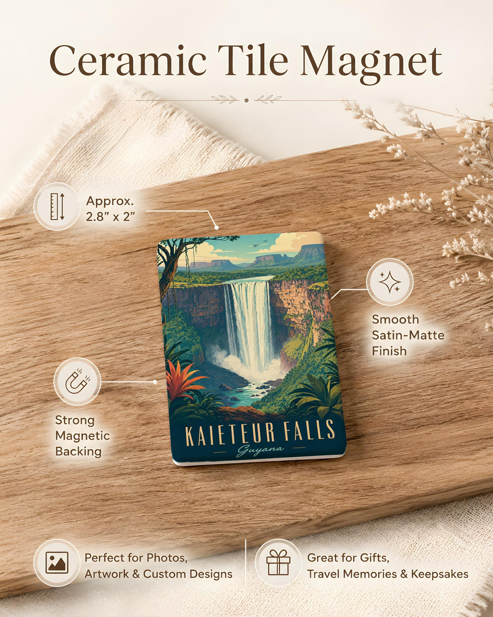 Kaieteur Falls Fridge Magnet, Guyana Waterfall Souvenir Magnet, Nature Landmark Travel Gift