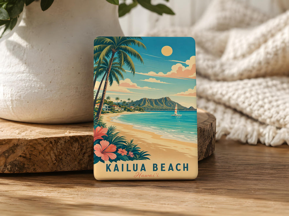 Kailua Beach Fridge Magnet, Oahu Hawaii Coastal Beach Scene Souvenir, Tropical Island Vacation Travel Gift