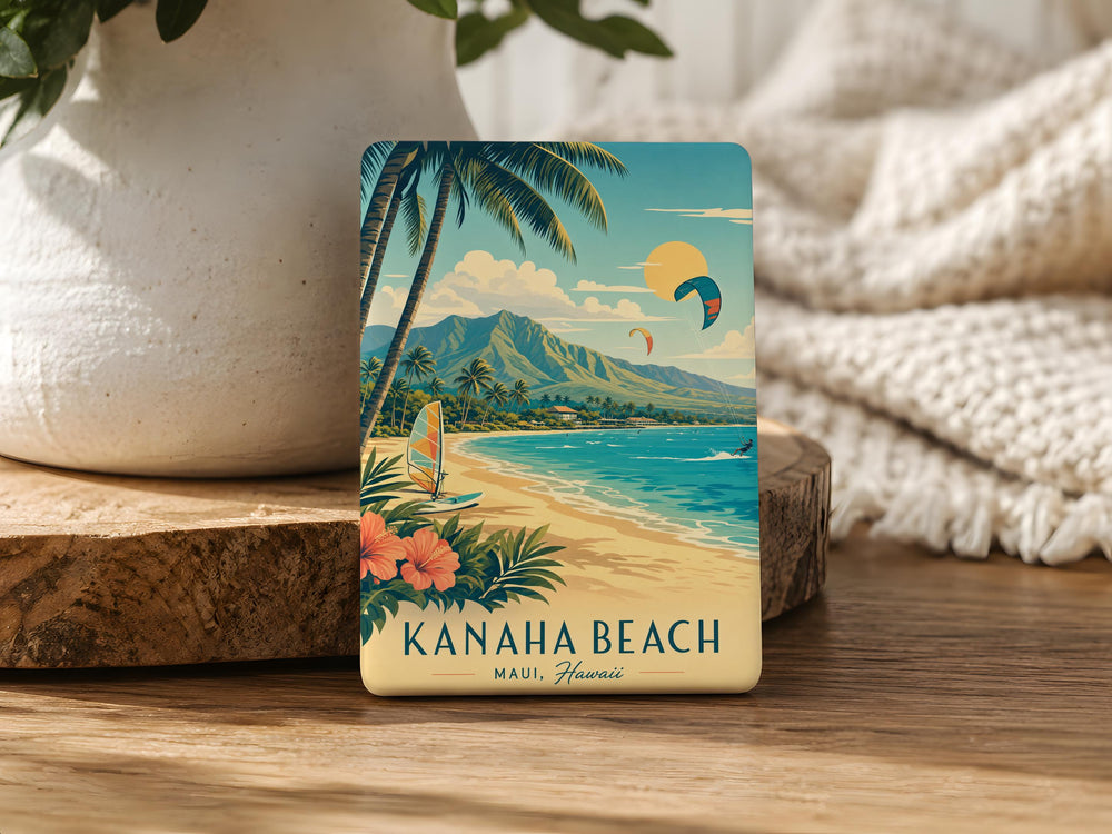 Kanaha Beach Fridge Magnet, Maui Hawaii Beach Souvenir, Tropical Island Coastline Travel Gift, Ocean Shore Keepsake