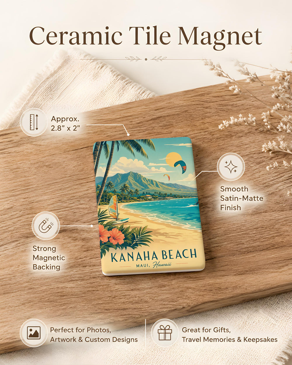 Kanaha Beach Fridge Magnet, Maui Hawaii Beach Souvenir, Tropical Island Coastline Travel Gift, Ocean Shore Keepsake