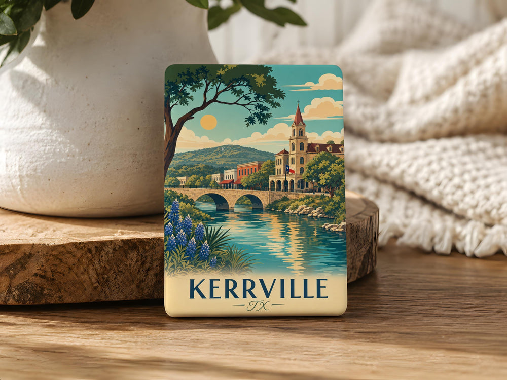 Kerrville TX Fridge Magnet, Kerrville Texas Souvenir Magnet, Hill Country Travel Keepsake, Texas Gift, City Landmark Magnet