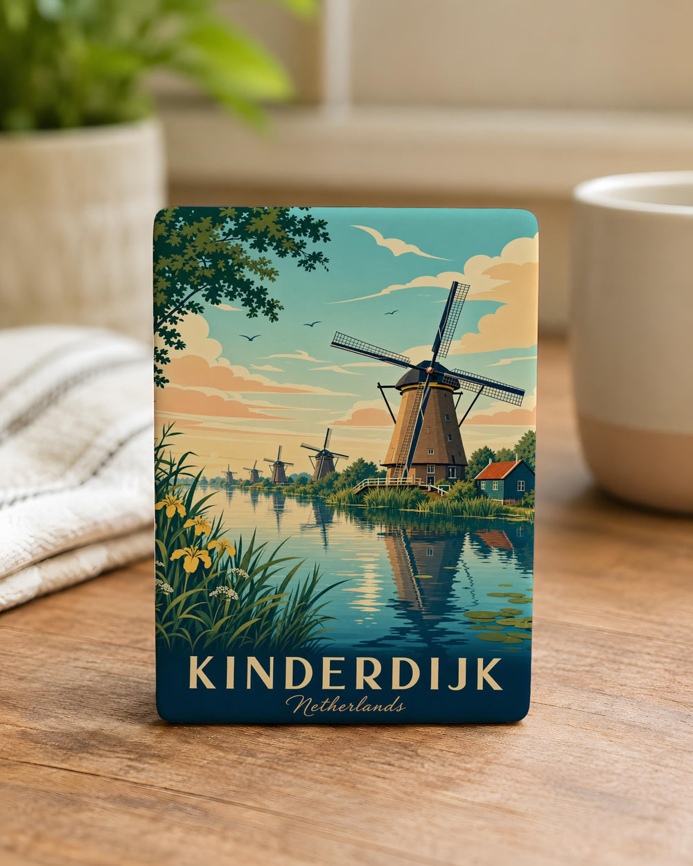 Kinderdijk Netherlands Fridge Magnet, Dutch Windmills Canal Landscape Souvenir Magnet, Holland Travel Gift Keepsake