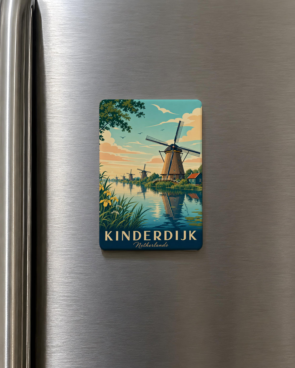 Kinderdijk Netherlands Fridge Magnet, Dutch Windmills Canal Landscape Souvenir Magnet, Holland Travel Gift Keepsake