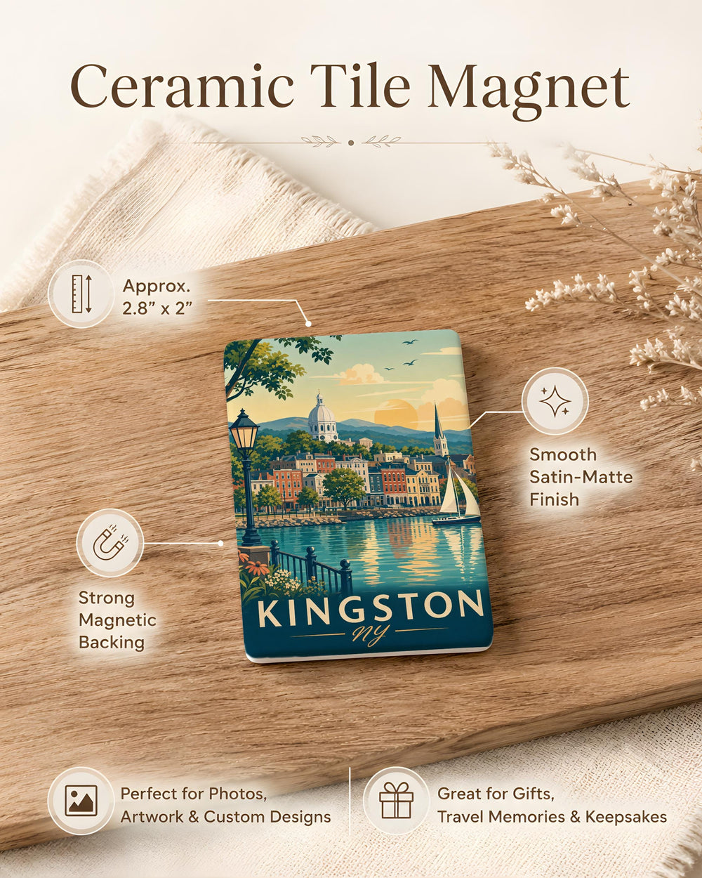 Kingston NY Fridge Magnet, Kingston New York Souvenir Magnet, Hudson Valley Travel Keepsake, Upstate NY Gift Magnet