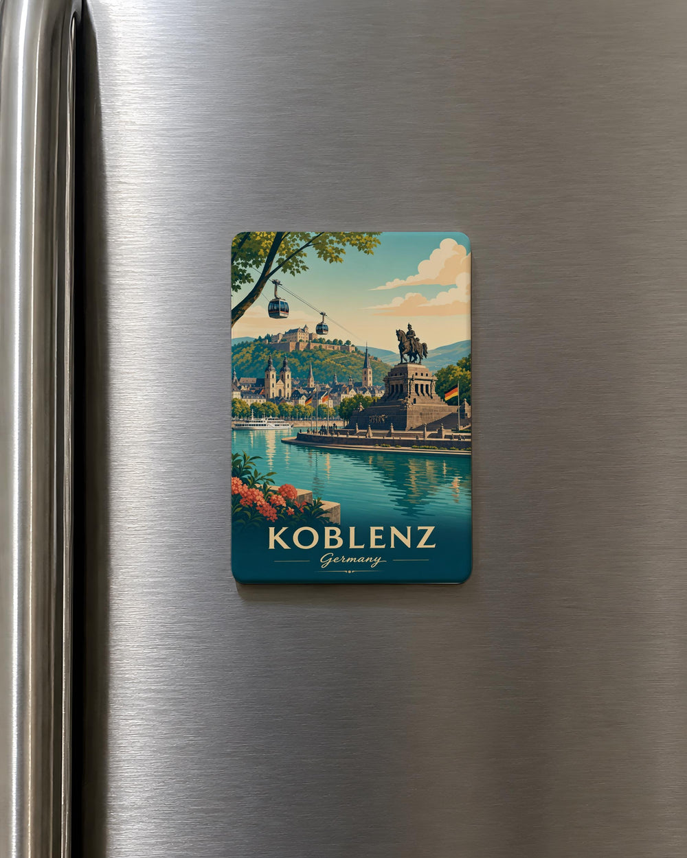 Koblenz Germany Fridge Magnet, Deutsches Eck Landmark Souvenir, Rhine Moselle Rivers Travel Gift, Koblenz City Keepsake