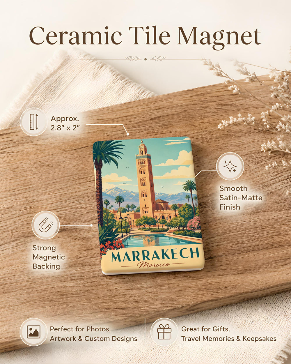 Koutoubia Mosque Fridge Magnet, Marrakech Morocco Landmark Souvenir Magnet, Islamic Architecture Travel Gift