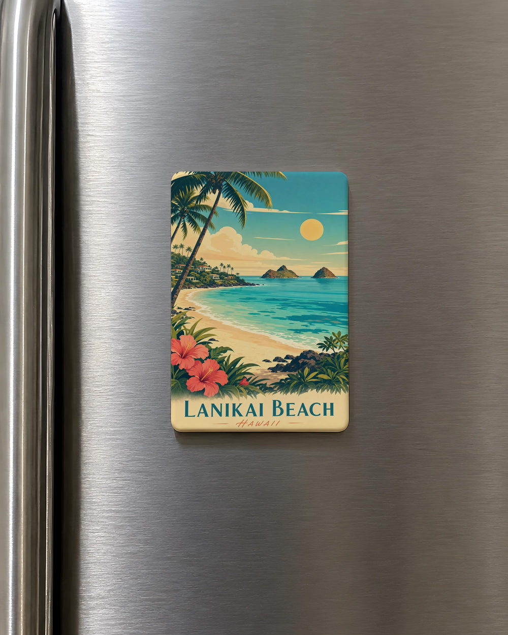 Lanikai Beach Fridge Magnet, Hawaii Coastal Shoreline Souvenir Magnet, Oahu Beach Scene Kitchen Decor Magnet