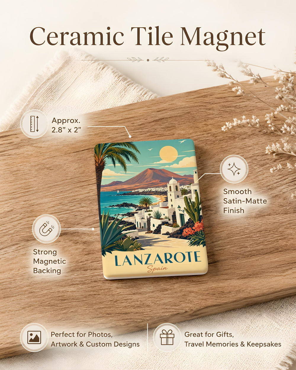 Lanzarote Spain Fridge Magnet, Canary Islands Souvenir Magnet, Lanzarote Travel Gift, Spain Vacation Keepsake Magnet
