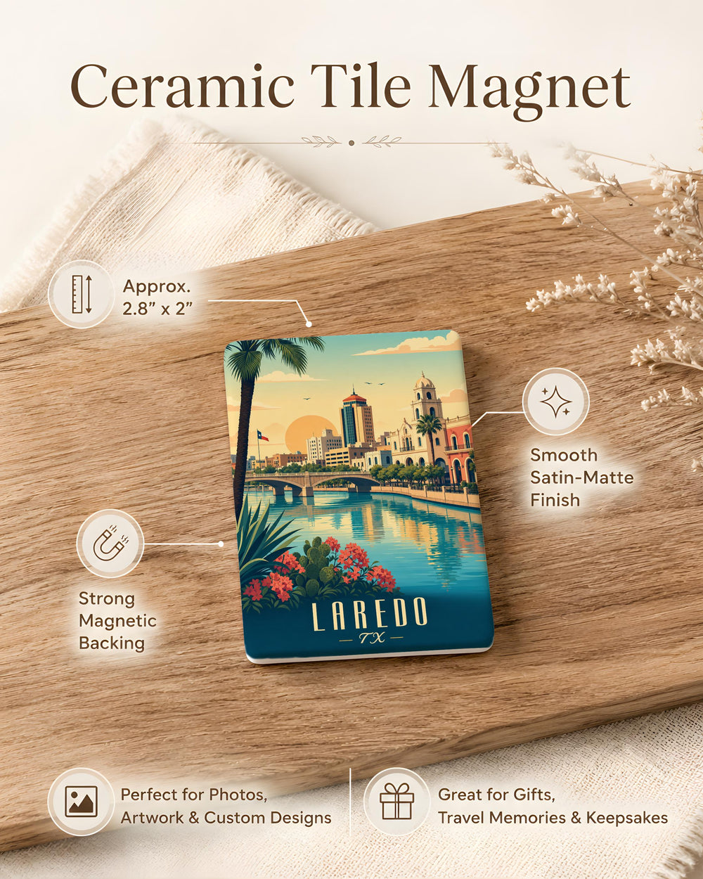 Laredo TX Fridge Magnet, Laredo Texas Souvenir Magnet, Texas Travel Gift, Laredo Landmark Keepsake, Southwest Decor Magnet