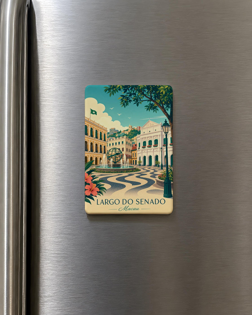 Largo do Senado Fridge Magnet, Macau Senado Square Landmark Souvenir Magnet, Travel Gift, City Scene Magnet