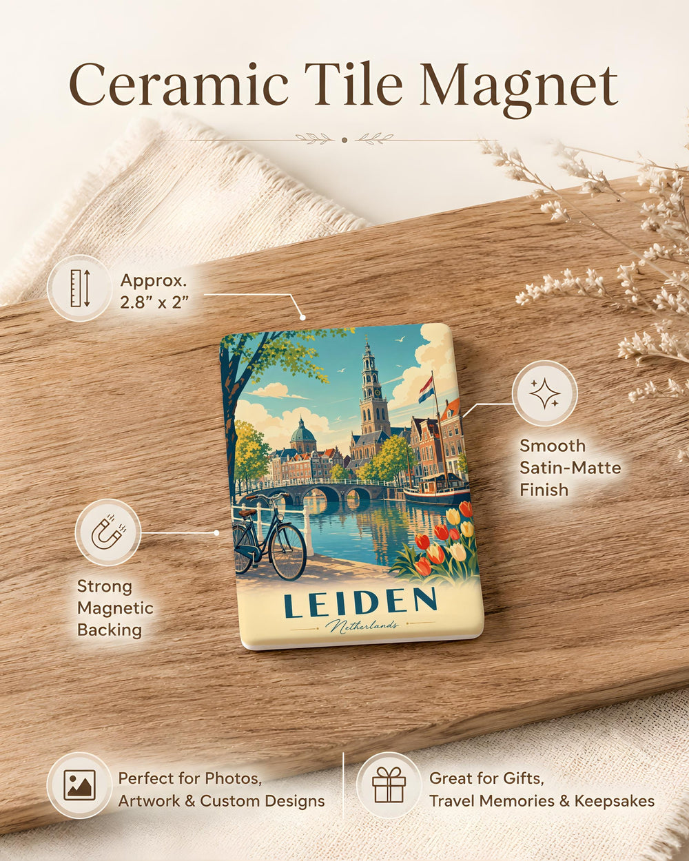 Leiden Netherlands Fridge Magnet, Leiden City Souvenir Magnet, Dutch Travel Gift, Netherlands Landmark Keepsake Magnet