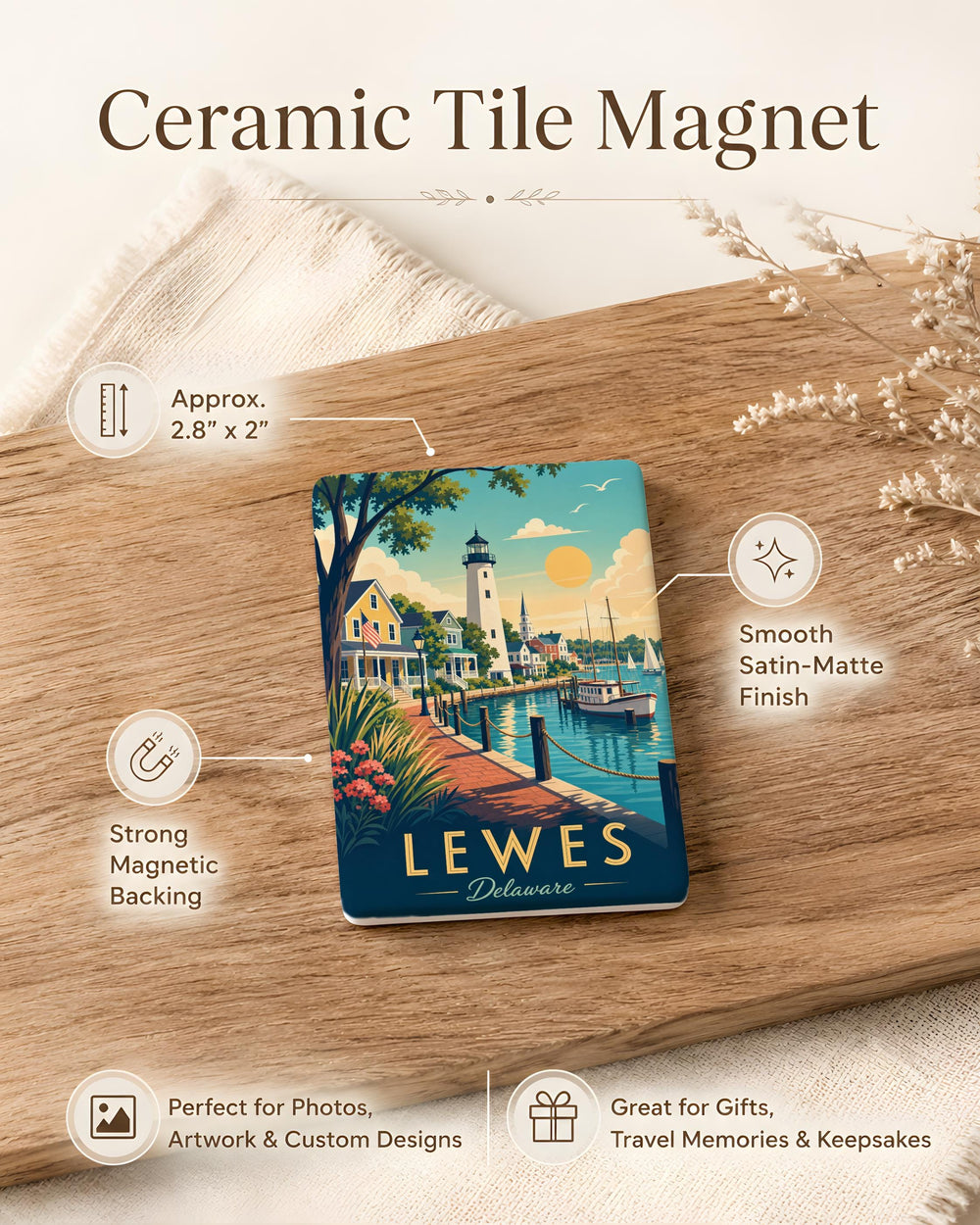 Lewes Delaware Fridge Magnet, Lewes DE Souvenir Magnet, Delaware Beach Town Travel Gift, Coastal Vacation Keepsake Magnet
