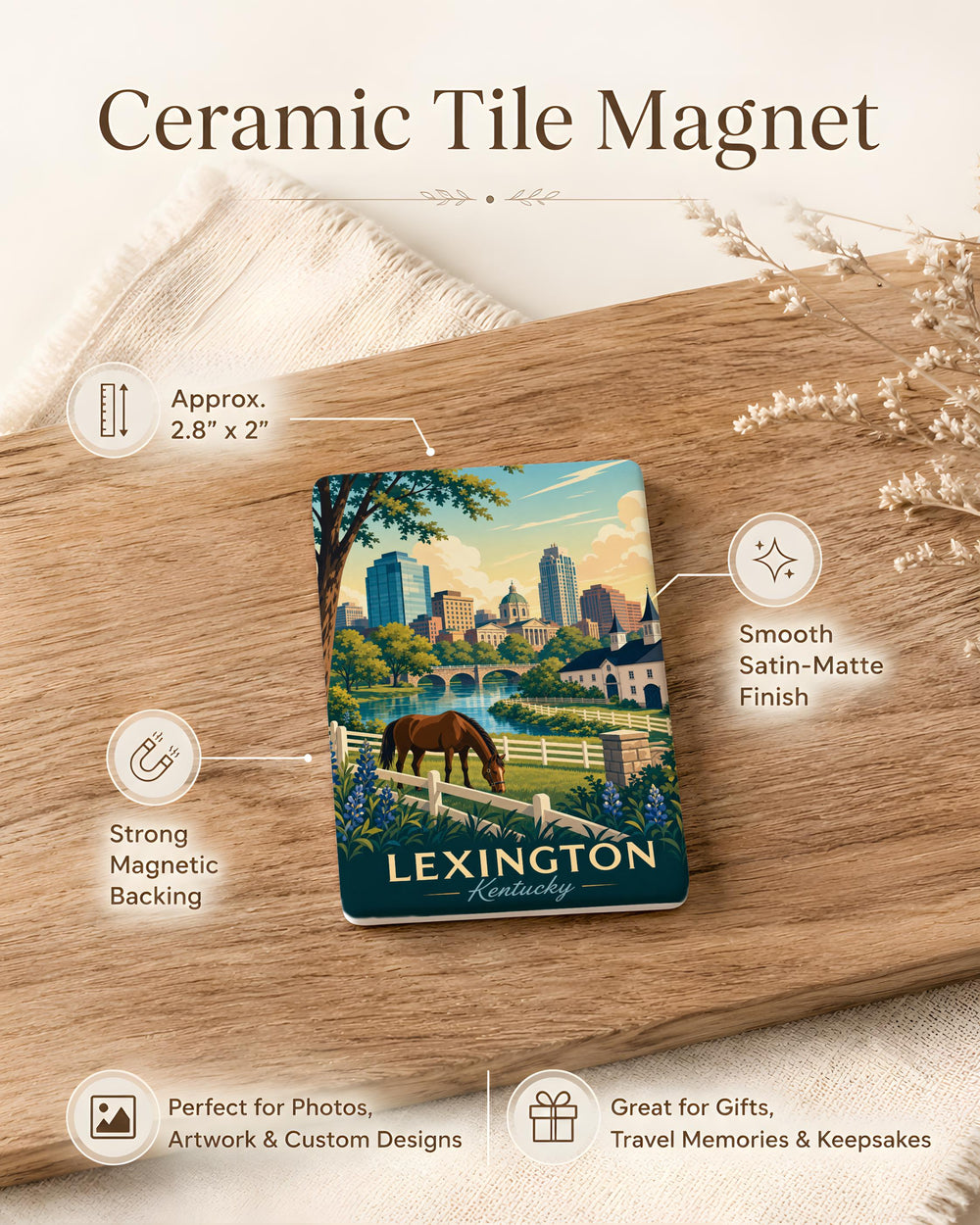 Lexington Kentucky Fridge Magnet, Lexington KY Souvenir Magnet, Kentucky Travel Gift, Lexington City Landmark Magnet