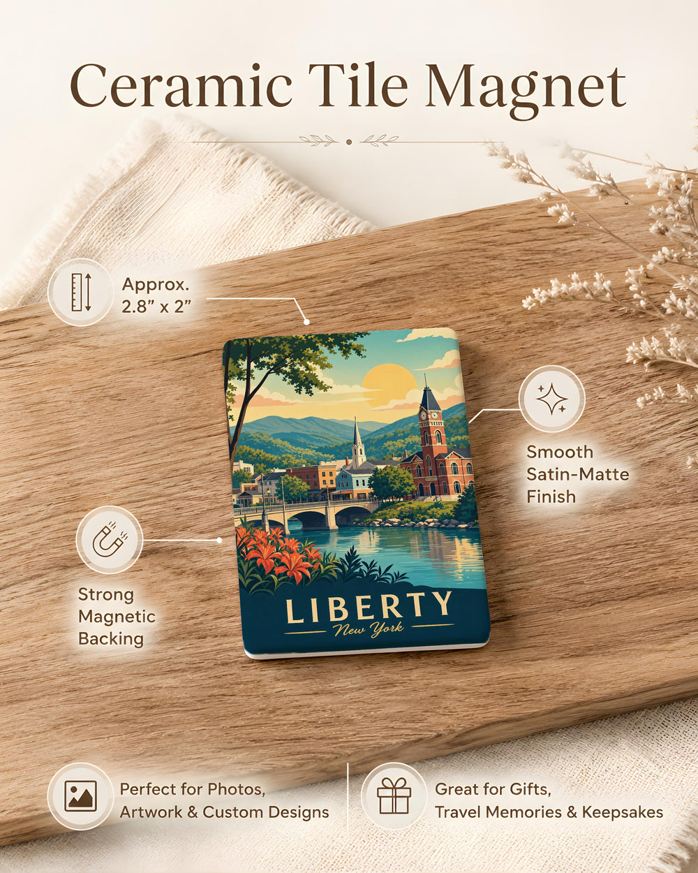 Liberty NY Fridge Magnet, Liberty New York Souvenir Magnet, Liberty NY Travel Keepsake, Catskills Town Magnet