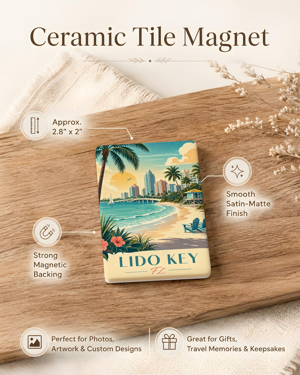 Lido Key Florida Fridge Magnet, Lido Key FL Souvenir Magnet, Sarasota Beach Gift, Coastal Vacation Keepsake Magnet