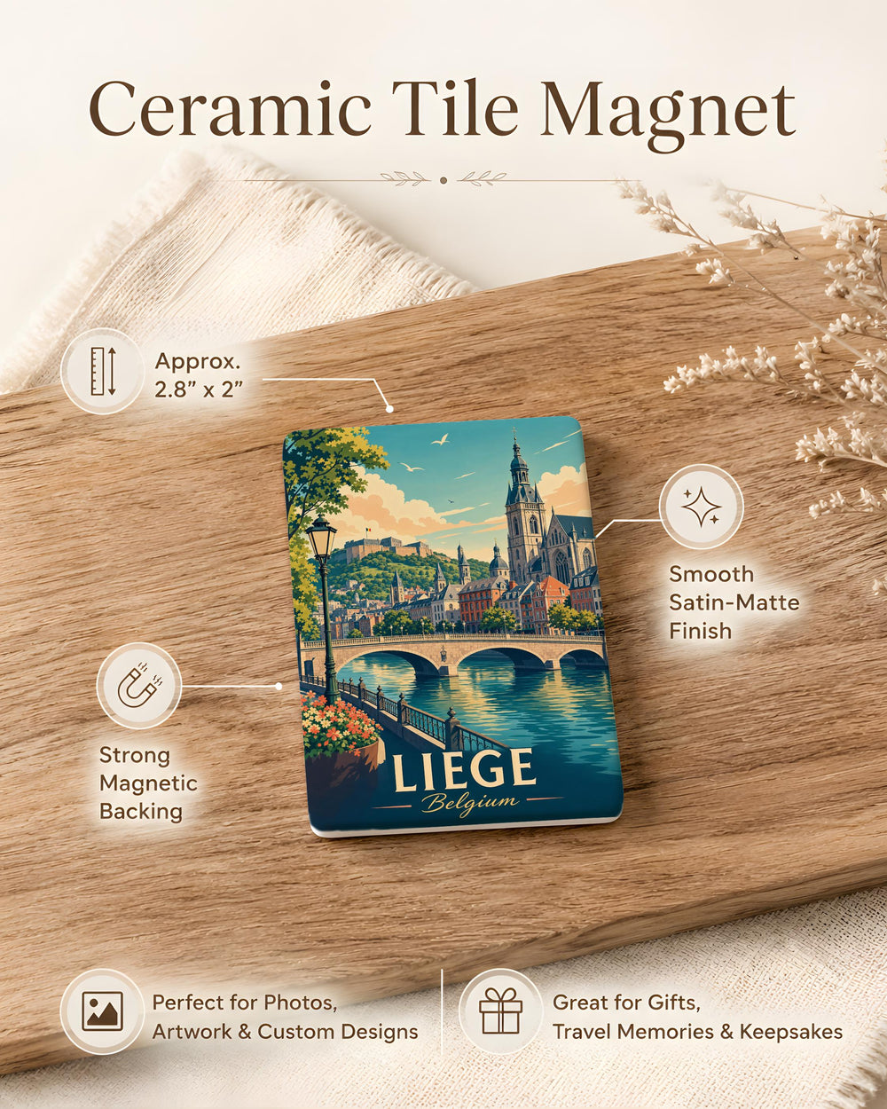 Liege Belgium Fridge Magnet, Liege Souvenir Magnet, Belgium Travel Keepsake, Liege City Landmark Refrigerator Magnet