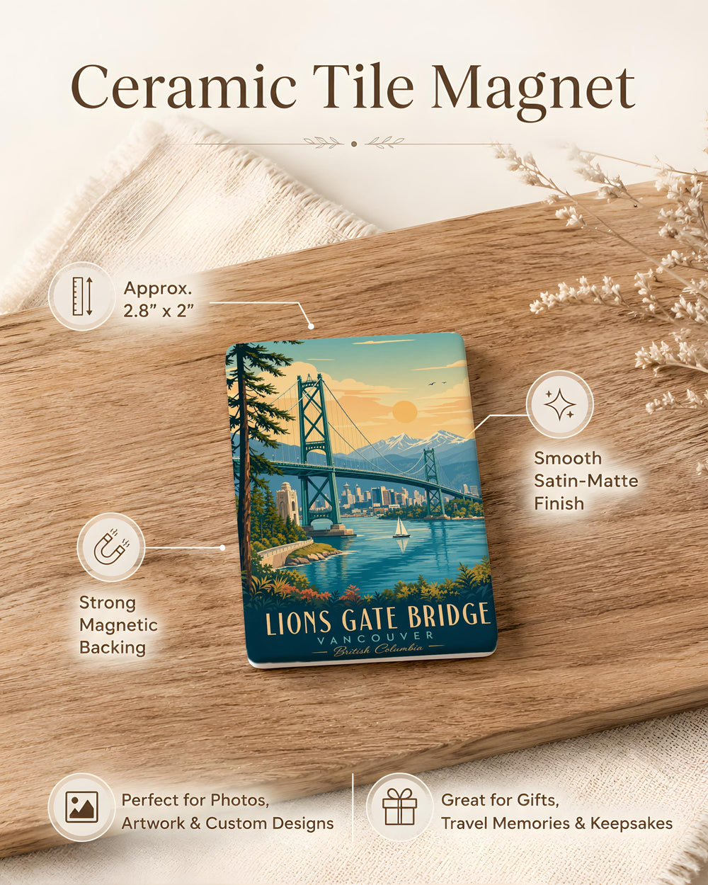 Lions Gate Bridge Fridge Magnet, Vancouver BC Landmark Souvenir Magnet, Canadian Icon Travel Keepsake Magnet