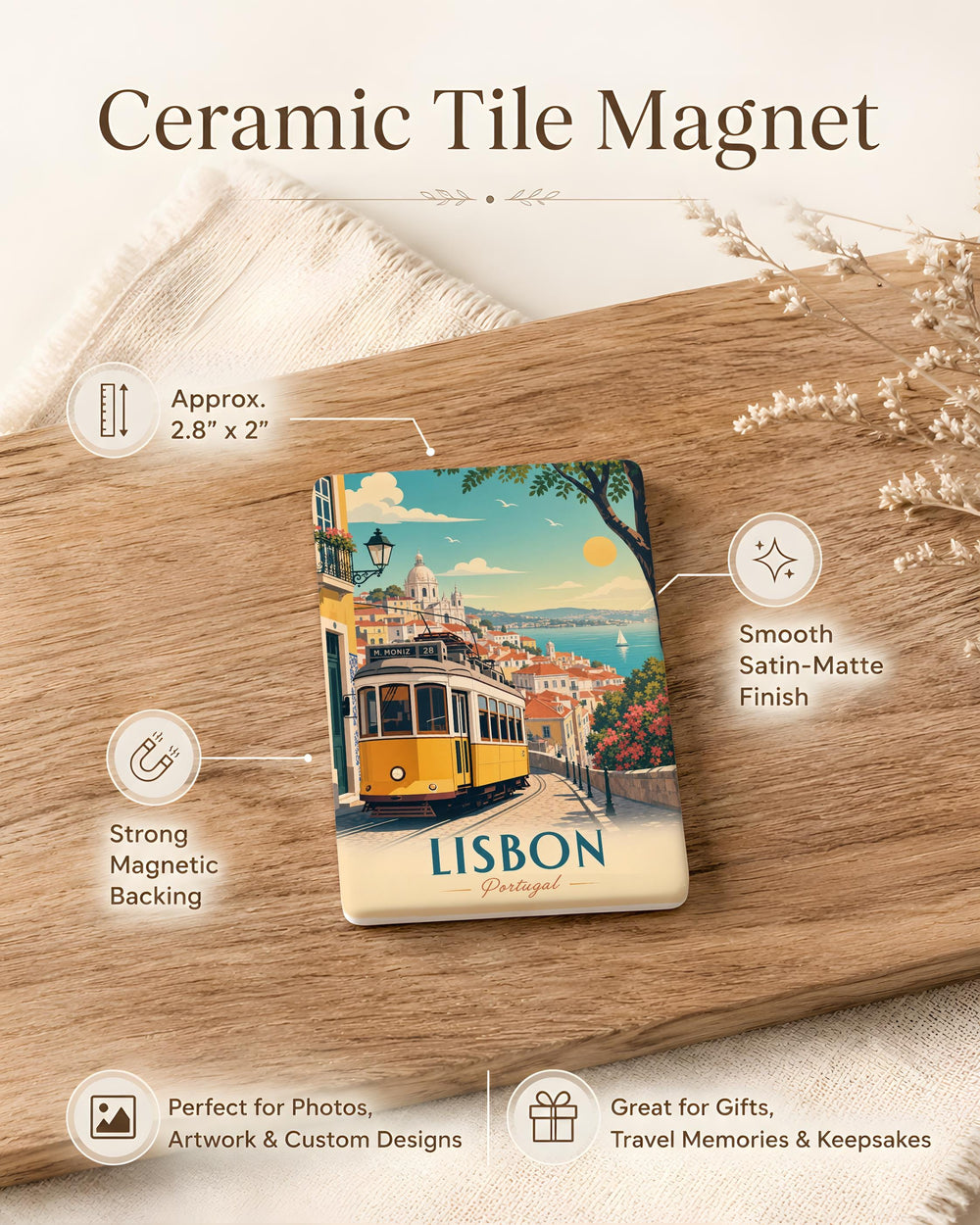 Lisbon Tram Fridge Magnet, Portugal Streetcar Souvenir Magnet, Lisbon Travel Gift, European City Landmark Magnet