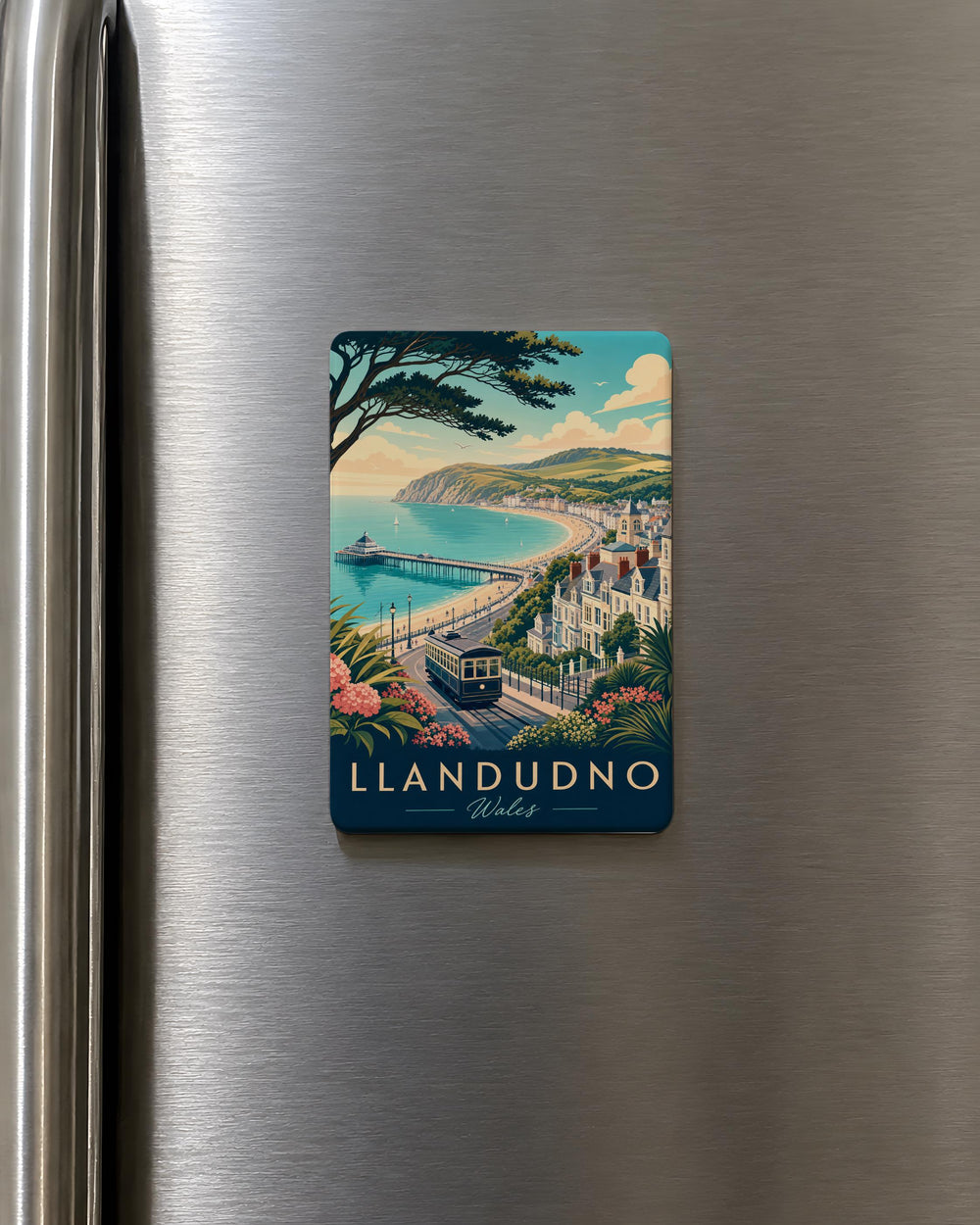 Llandudno Wales Fridge Magnet, Great Orme Tramway, Victorian Seaside Town Souvenir, North Wales Travel Keepsake Magnet