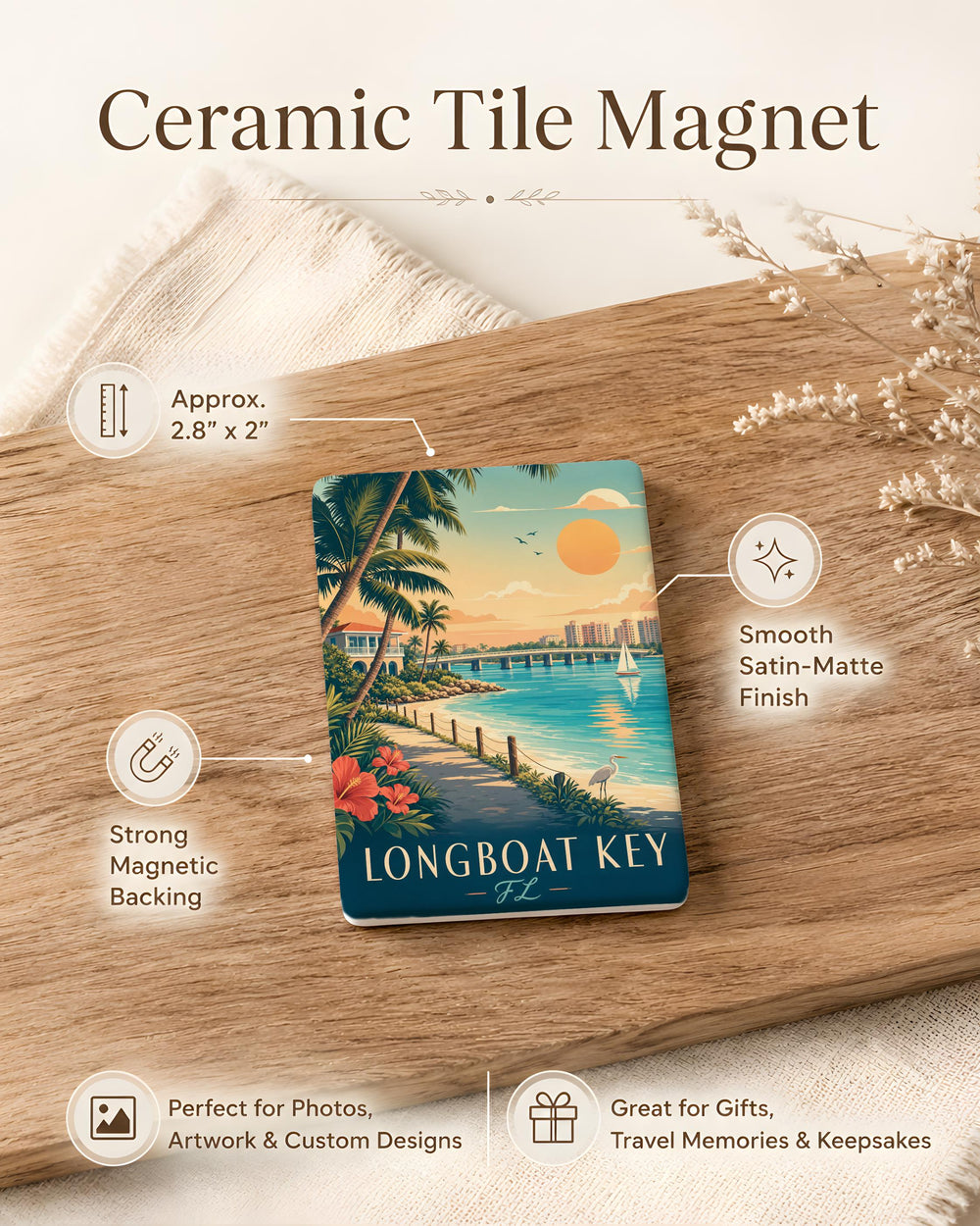 Longboat Key Florida Fridge Magnet, Longboat Key FL Souvenir Magnet, Coastal Gulf Beach Town Travel Keepsake Gift