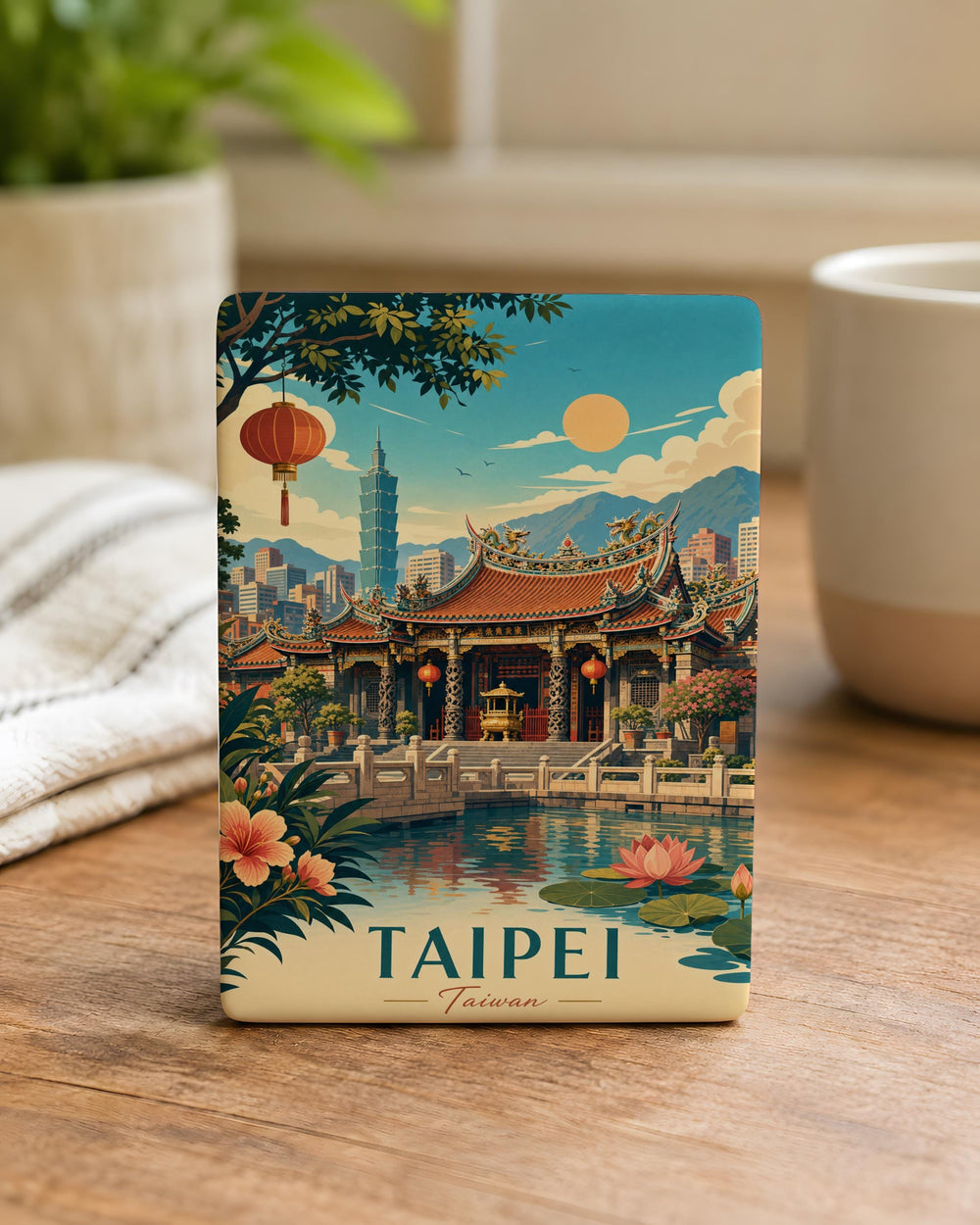 Longshan Temple Taipei Fridge Magnet, Taiwan Landmark Souvenir Magnet, Taipei Travel Gift, Temple Architecture Magnet